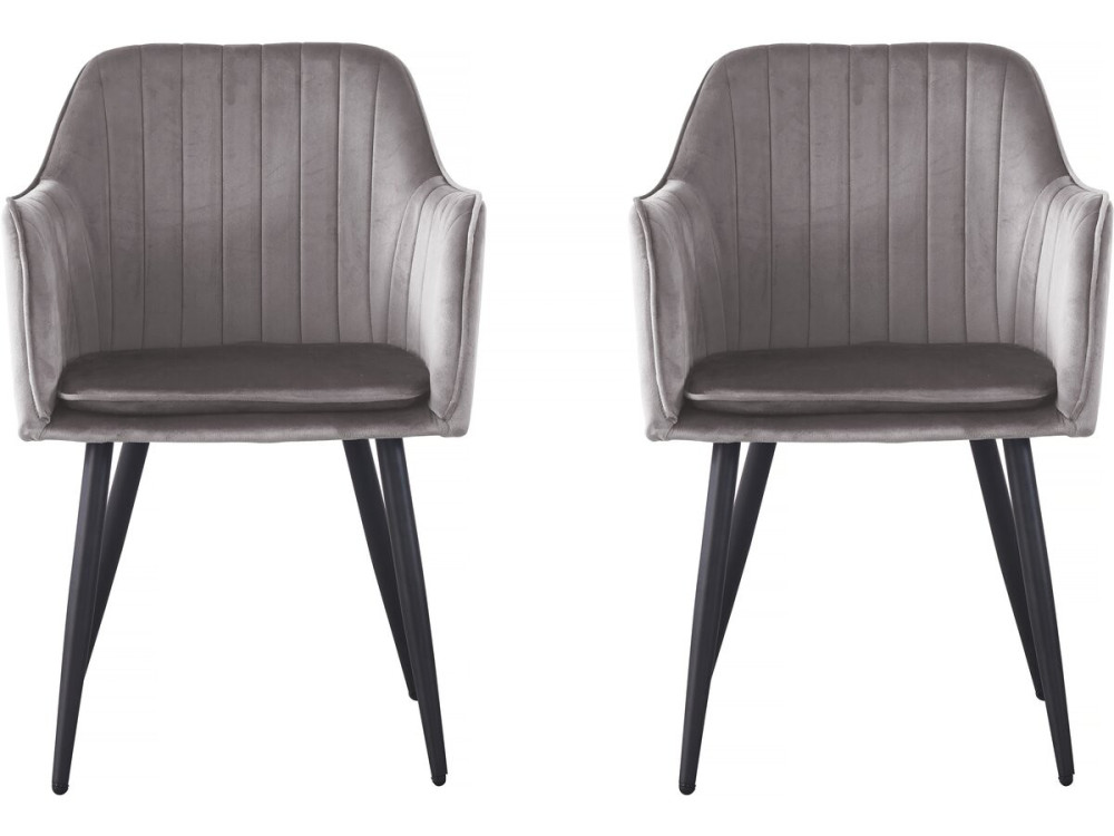 Set of 2 "Velma" velvet chairs with armrests - Grey