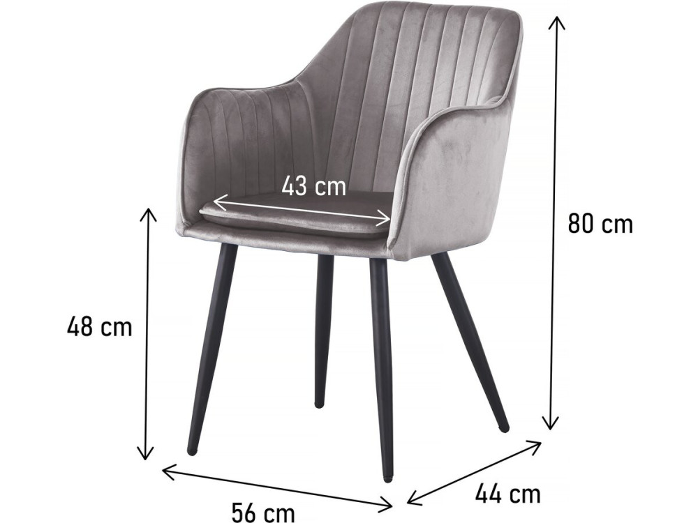 Set of 2 "Velma" velvet chairs with armrests - Grey