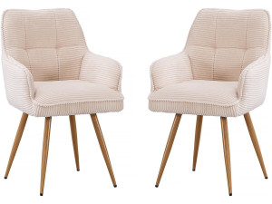 Set of 2 "Mayra" Corduroy Chairs - 60 x 56 x 88 cm - Beige