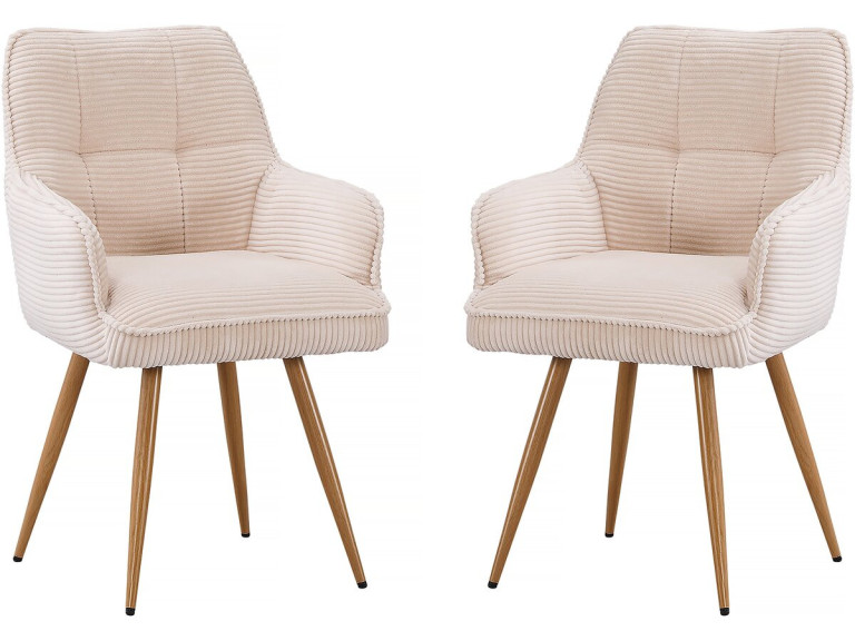 Set of 2 "Mayra" Corduroy Chairs - 60 x 56 x 88 cm - Beige