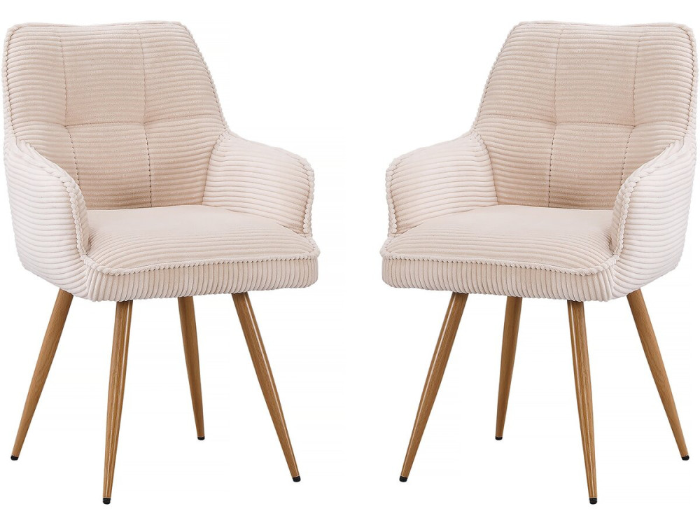 Set of 2 "Mayra" Corduroy Chairs - 60 x 56 x 88 cm - Beige