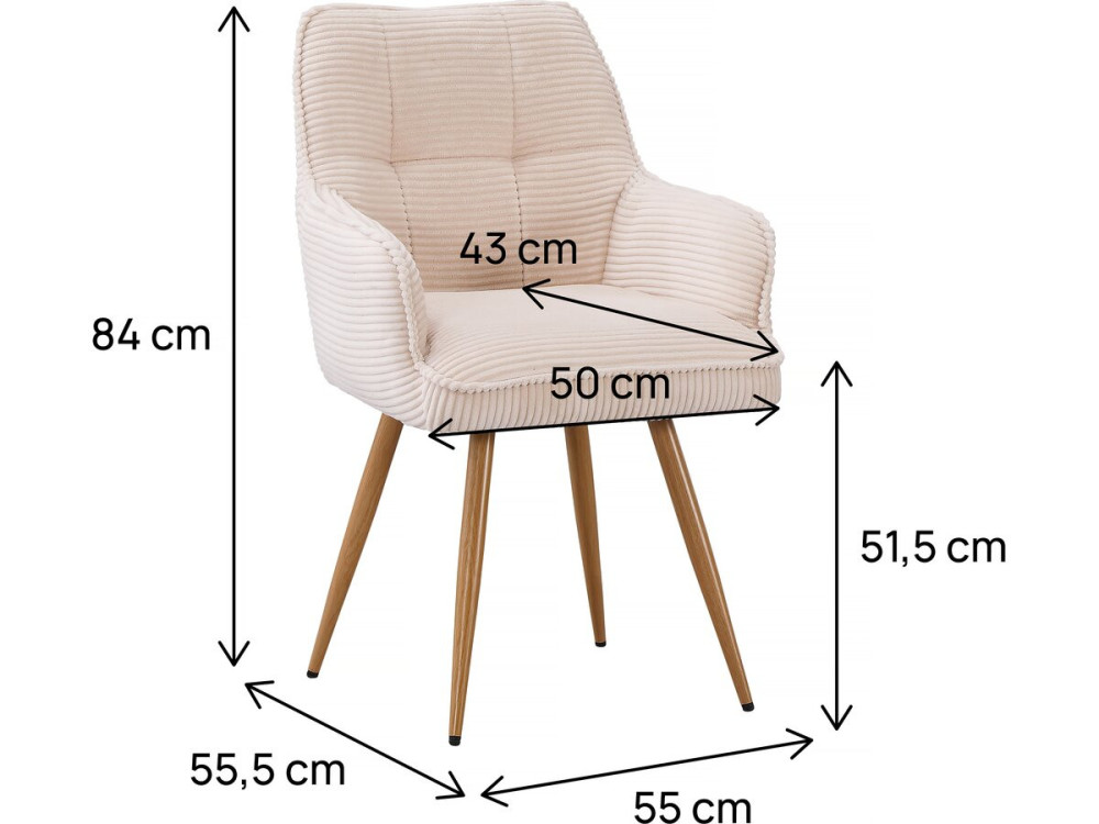 Set of 2 "Mayra" Corduroy Chairs - 60 x 56 x 88 cm - Beige