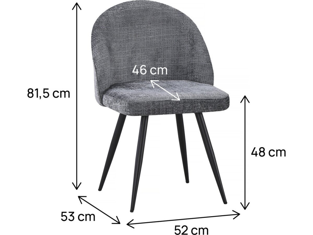 Set of 2 "Samuel" fabric chairs - 53 x 51 x 82 cm - Grey