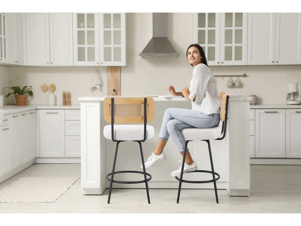 Set of 2 "Wilfried" fabric high chairs - 51 x 44 x 95 cm - Beige