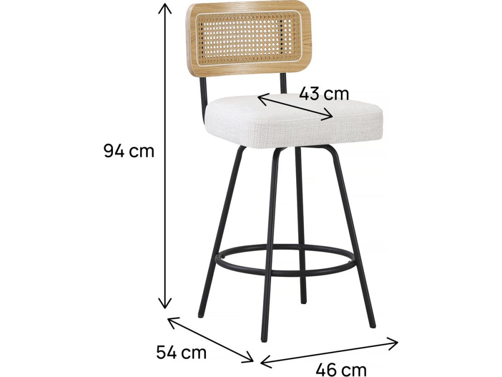 Set of 2 "Wilfried" fabric high chairs - 51 x 44 x 95 cm - Beige