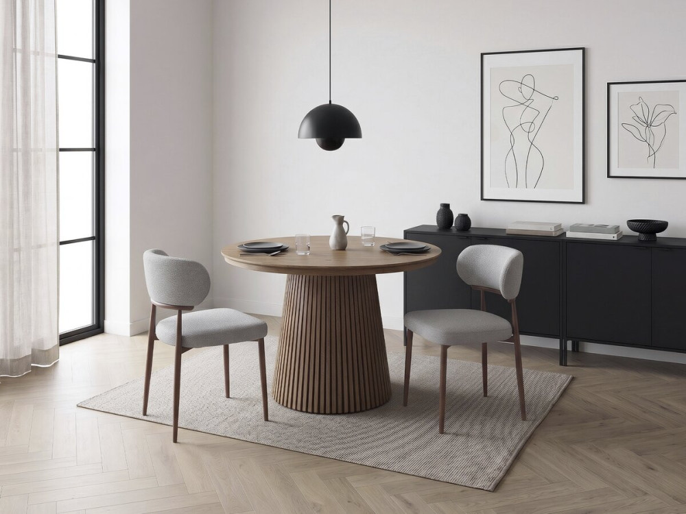 Set of 2 "Elora" imitation wood dining chairs - Light grey