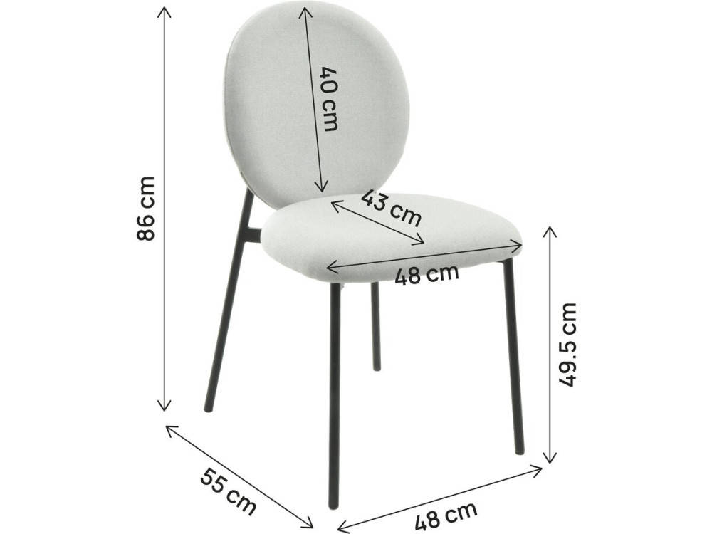 Set of 2 "Perla" metal dining chairs - Light grey