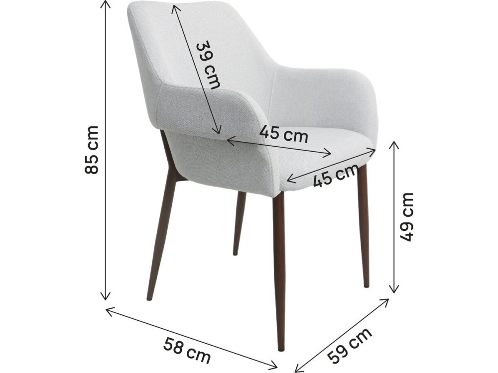 Set of 2 "Jade" dining chairs with armrests - Light grey