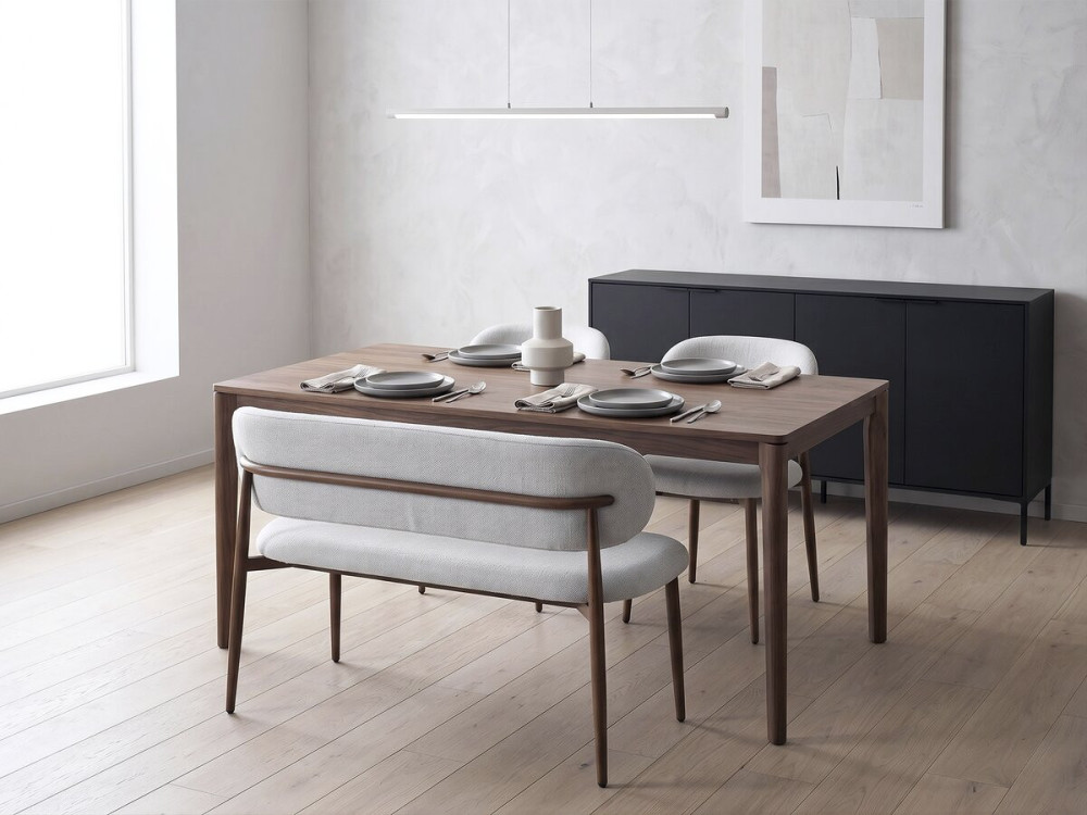 Fabric dining bench - 110 cm - "Sélène" - 3 seater - Light grey and brown