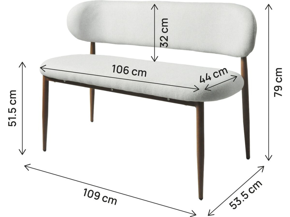 Fabric dining bench - 110 cm - "Sélène" - 3 seater - Light grey and brown