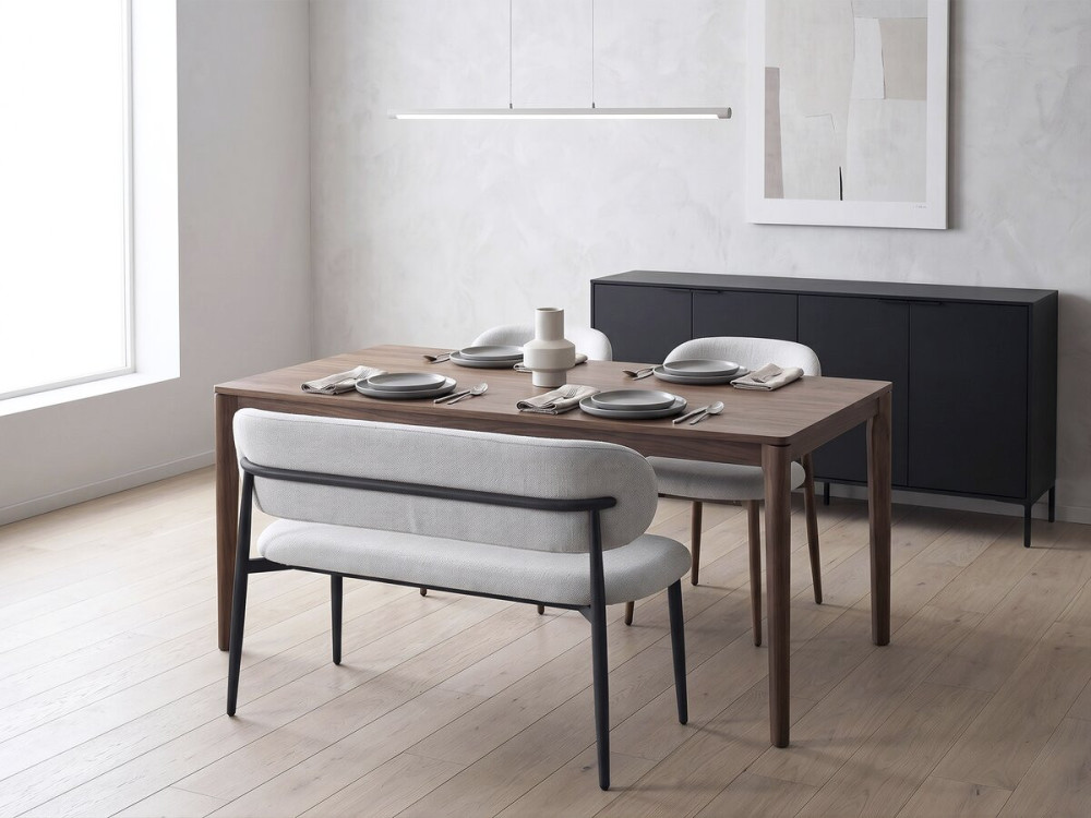 Fabric dining bench - 110 cm - "Sélène" - 3 seater - Light grey and Black