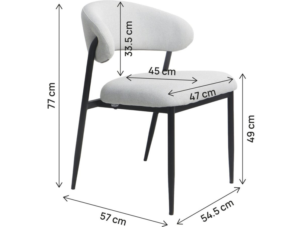 Set of 2 "Edena" fabric and metal dining chairs - Light gray
