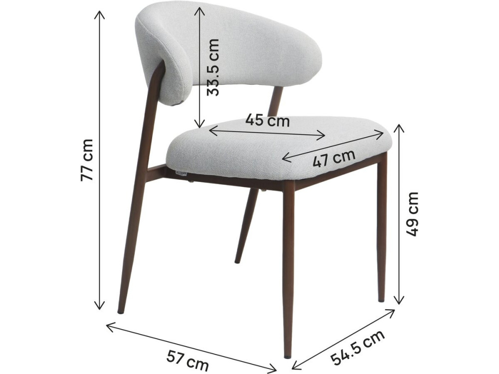 Set of 2 "Edena" fabric and metal dining chairs - Light gray