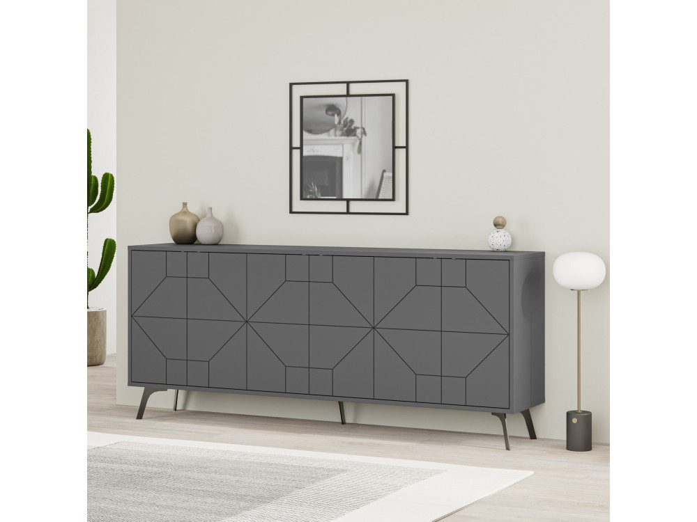 Dune" wooden sideboard - 183 x 35 x 77 cm - Anthracite