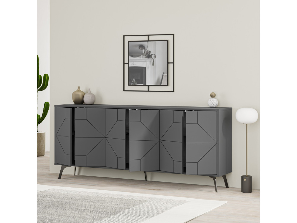 Dune" wooden sideboard - 183 x 35 x 77 cm - Anthracite