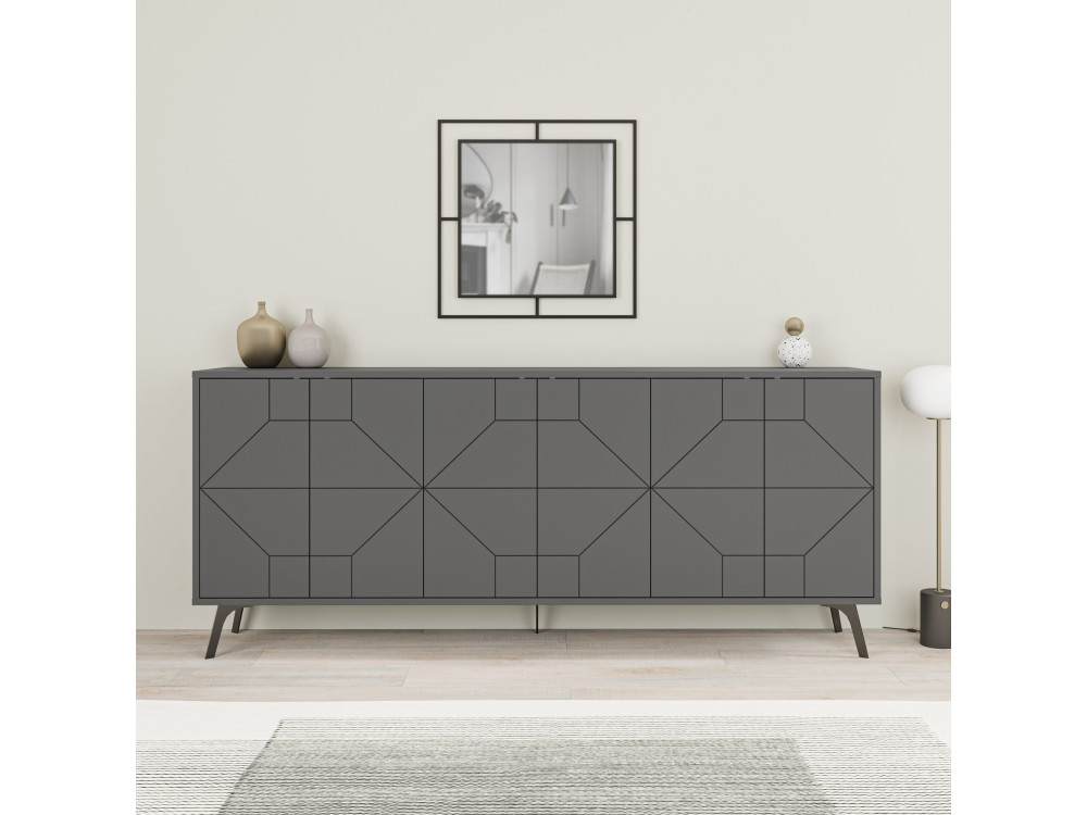 Dune" wooden sideboard - 183 x 35 x 77 cm - Anthracite
