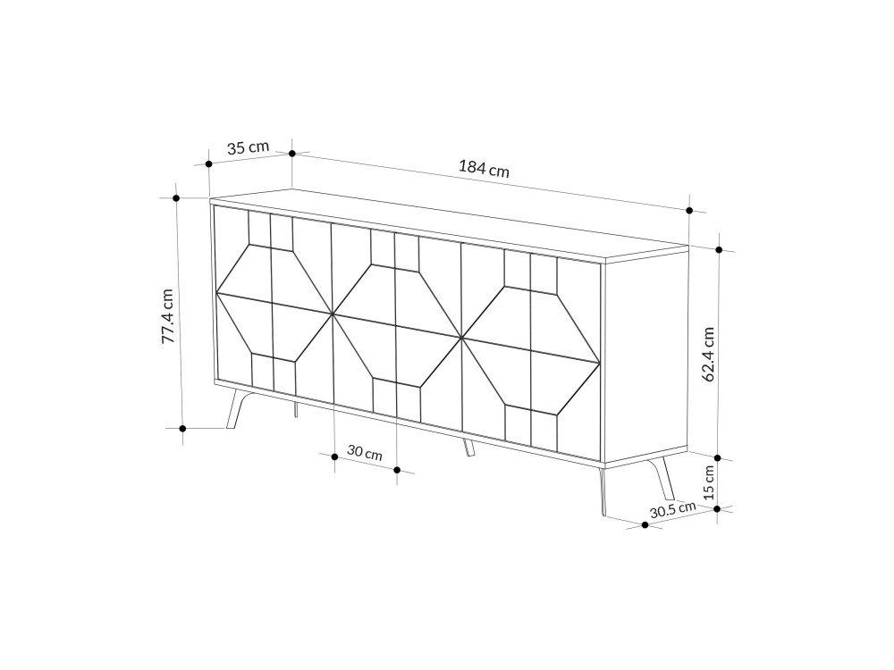 Dune" wooden sideboard - 183 x 35 x 77 cm - Anthracite