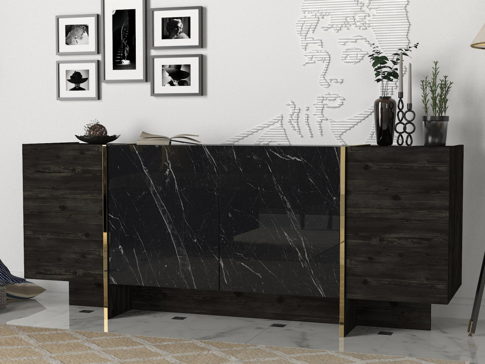 Veyron" wooden sideboard - 180 x 46 x 75 cm - Black Gold