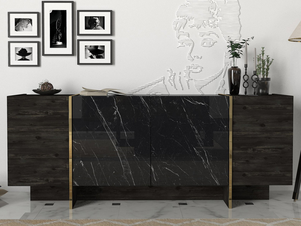 Veyron" wooden sideboard - 180 x 46 x 75 cm - Black Gold