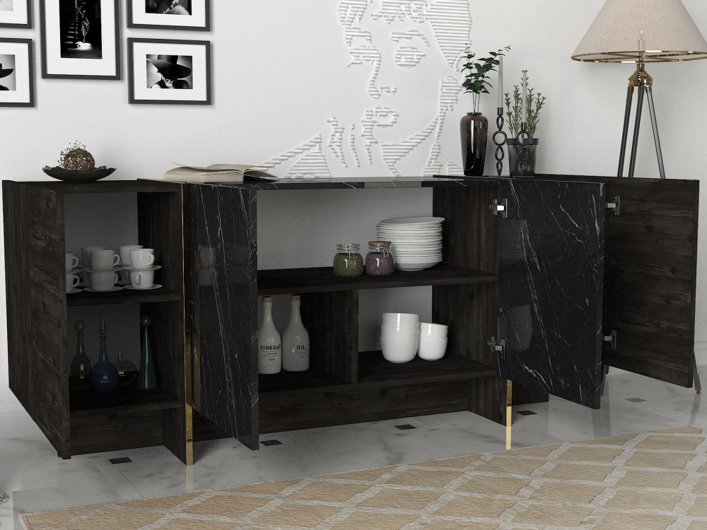 Veyron" wooden sideboard - 180 x 46 x 75 cm - Black Gold