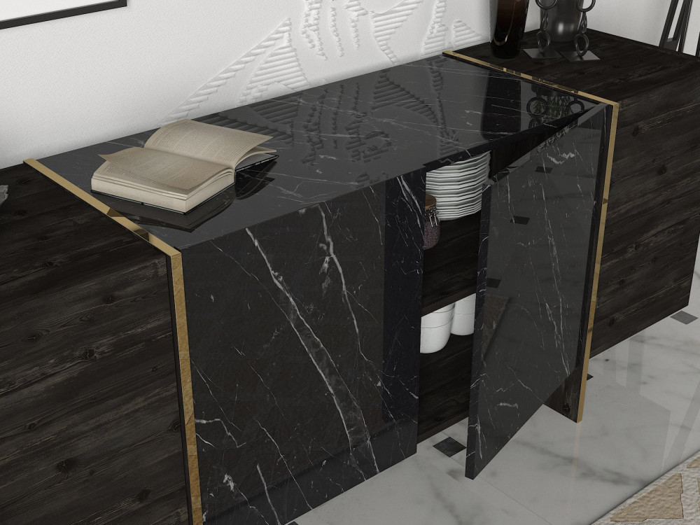 Veyron" wooden sideboard - 180 x 46 x 75 cm - Black Gold