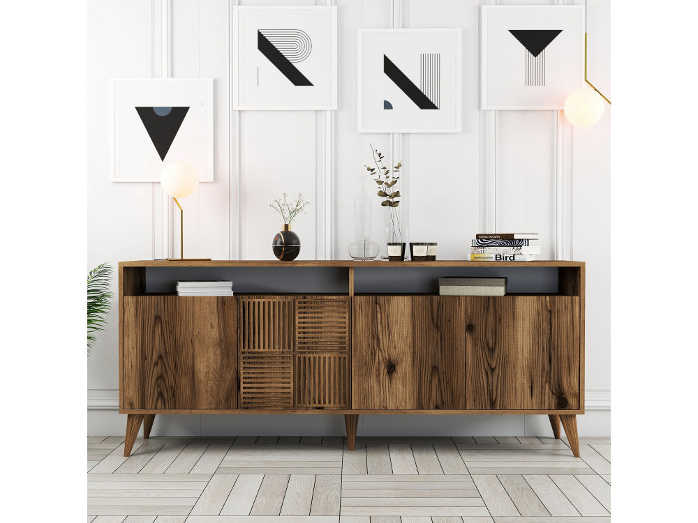 Milan" wooden sideboard - 180 x 35 x 78 cm - Walnut