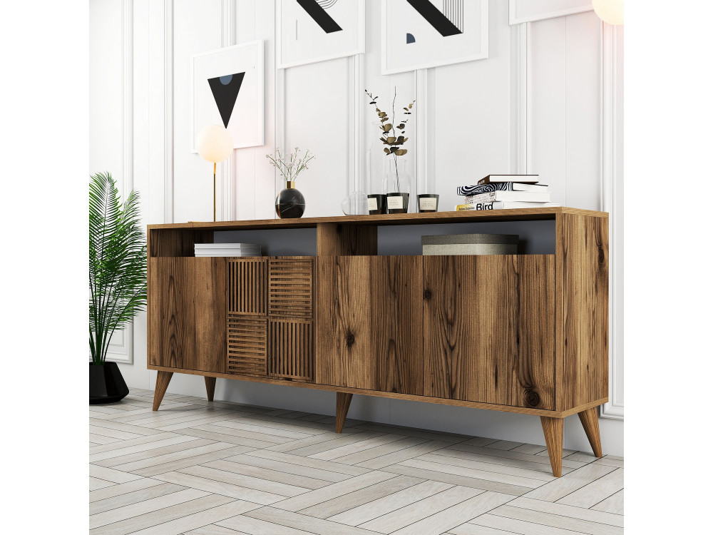 Milan" wooden sideboard - 180 x 35 x 78 cm - Walnut