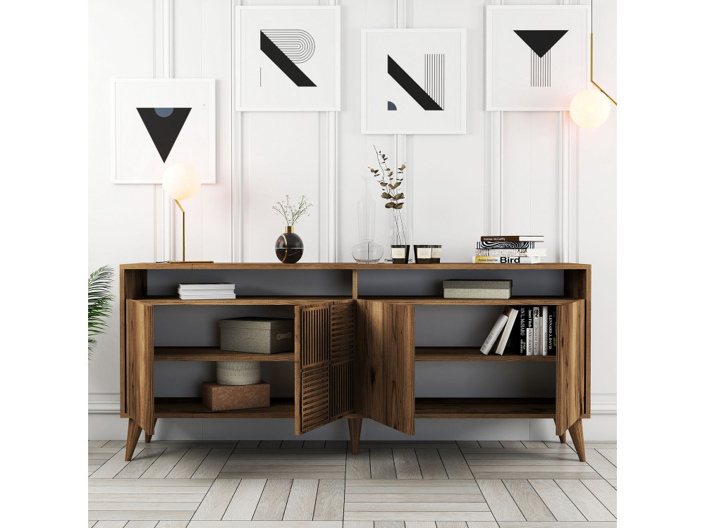 Milan" wooden sideboard - 180 x 35 x 78 cm - Walnut
