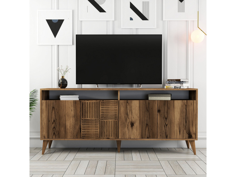 Milan" wooden sideboard - 180 x 35 x 78 cm - Walnut