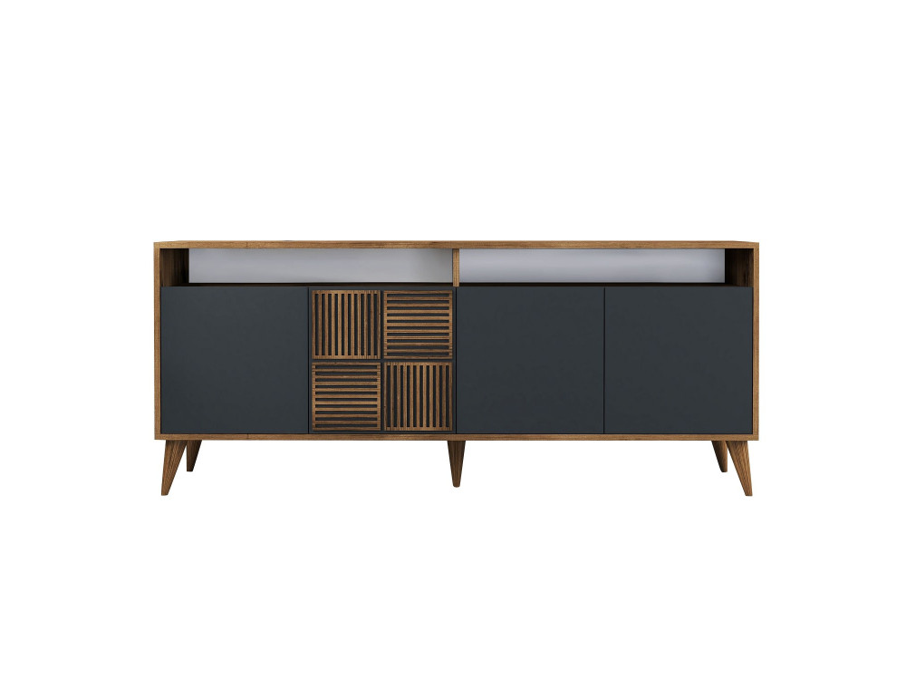 Milan" wooden sideboard - 180 x 35 x 78 cm - Walnut Anthracite