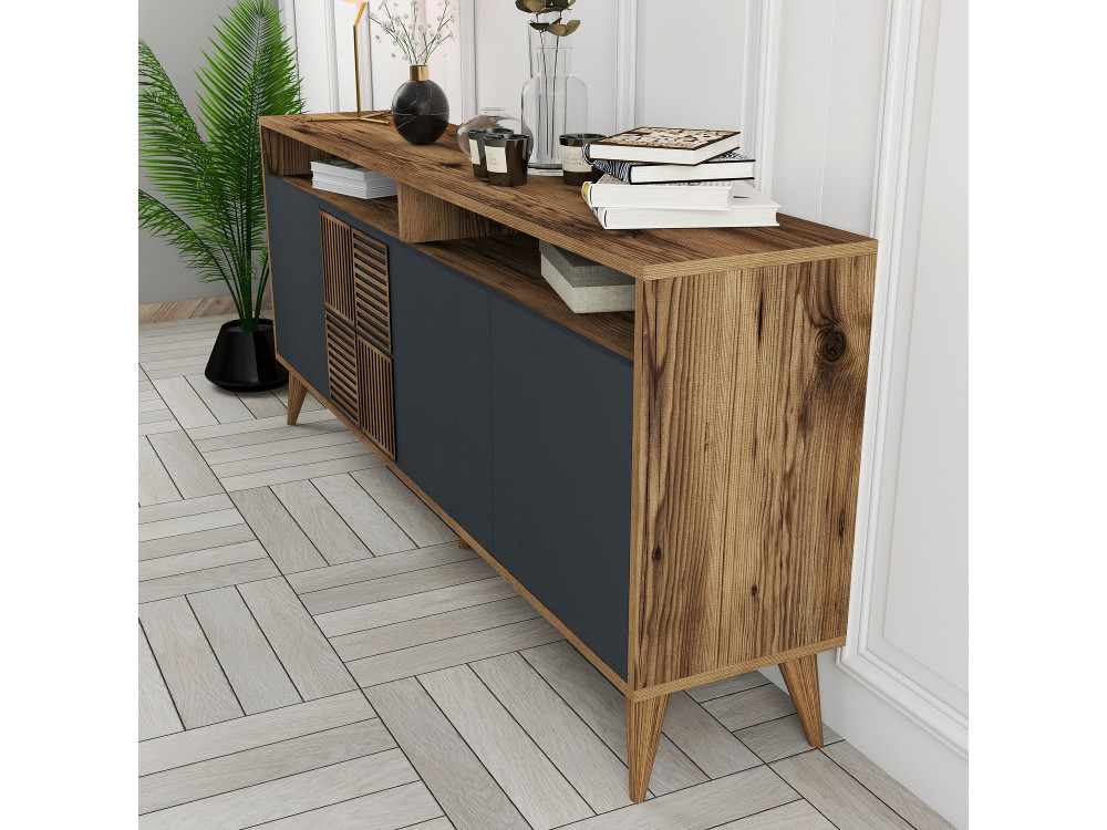 Milan" wooden sideboard - 180 x 35 x 78 cm - Walnut Anthracite