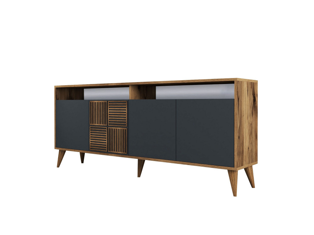 Milan" wooden sideboard - 180 x 35 x 78 cm - Walnut Anthracite