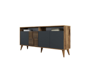 Milan" wooden sideboard - 160 x 35 x 78 cm - Walnut, Anthracite