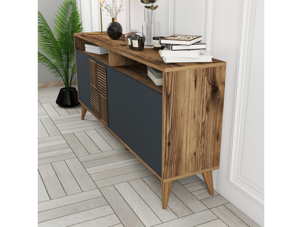 Milan" wooden sideboard - 160 x 35 x 78 cm - Walnut, Anthracite