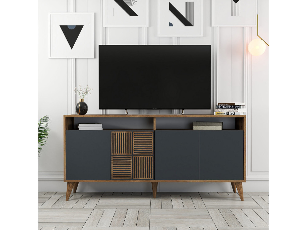 Milan" wooden sideboard - 160 x 35 x 78 cm - Walnut, Anthracite