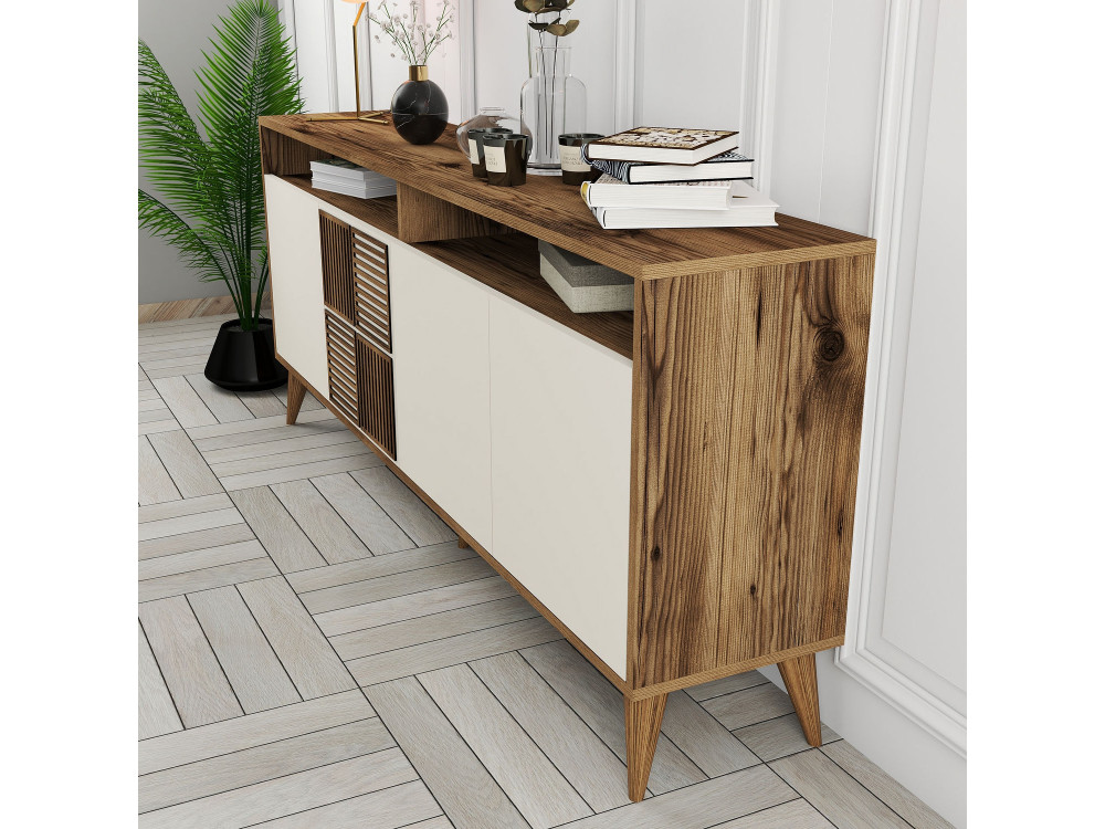 Milan" wooden sideboard - 180 x 35 x 78 cm - Walnut, Cream