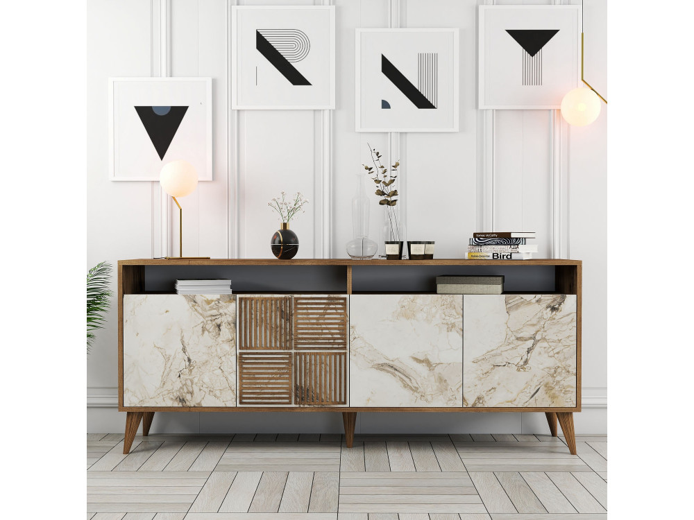 Milan" wooden console 180 x 35 x 78 cm - Walnut
