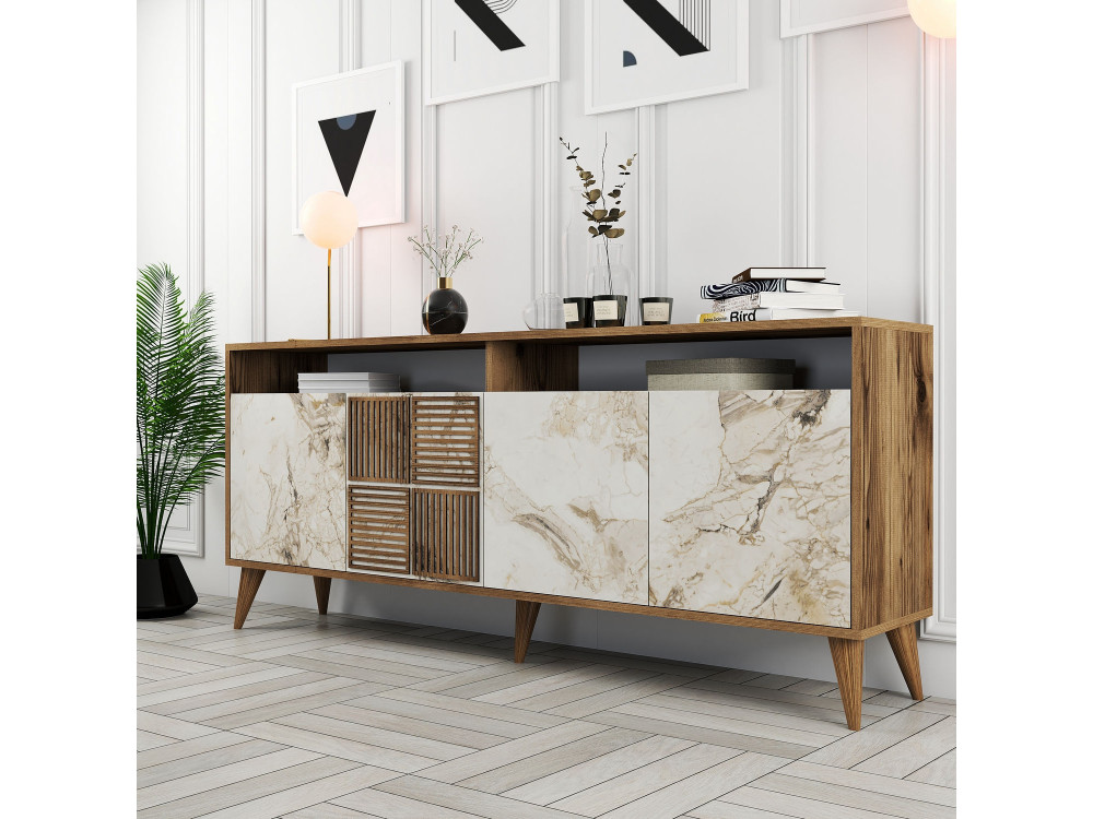 Milan" wooden console 180 x 35 x 78 cm - Walnut
