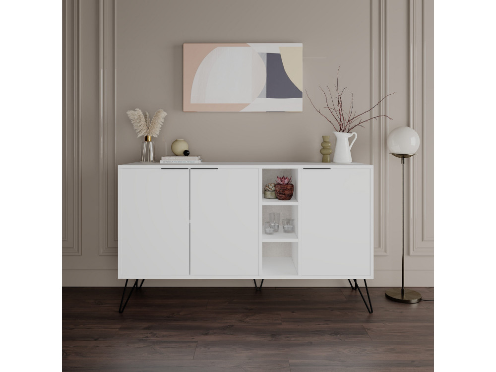 Clara" wooden sideboard - 142 x 35 x 83 cm - White