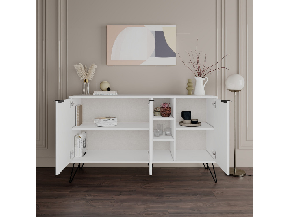 Clara" wooden sideboard - 142 x 35 x 83 cm - White