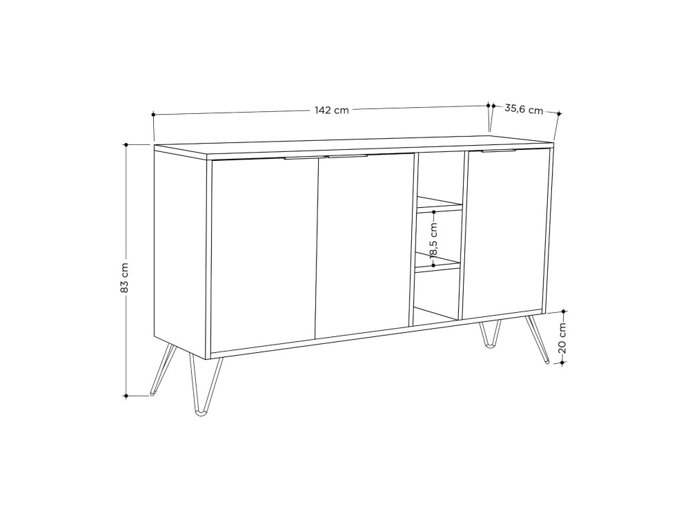 Clara" wooden sideboard - 142 x 35 x 83 cm - White