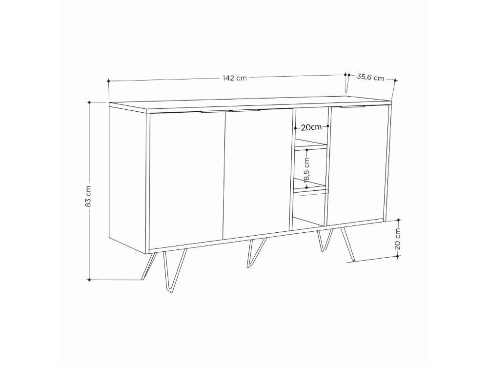 Clara" wooden sideboard - 142 x 36 x 83 cm - Stoneware