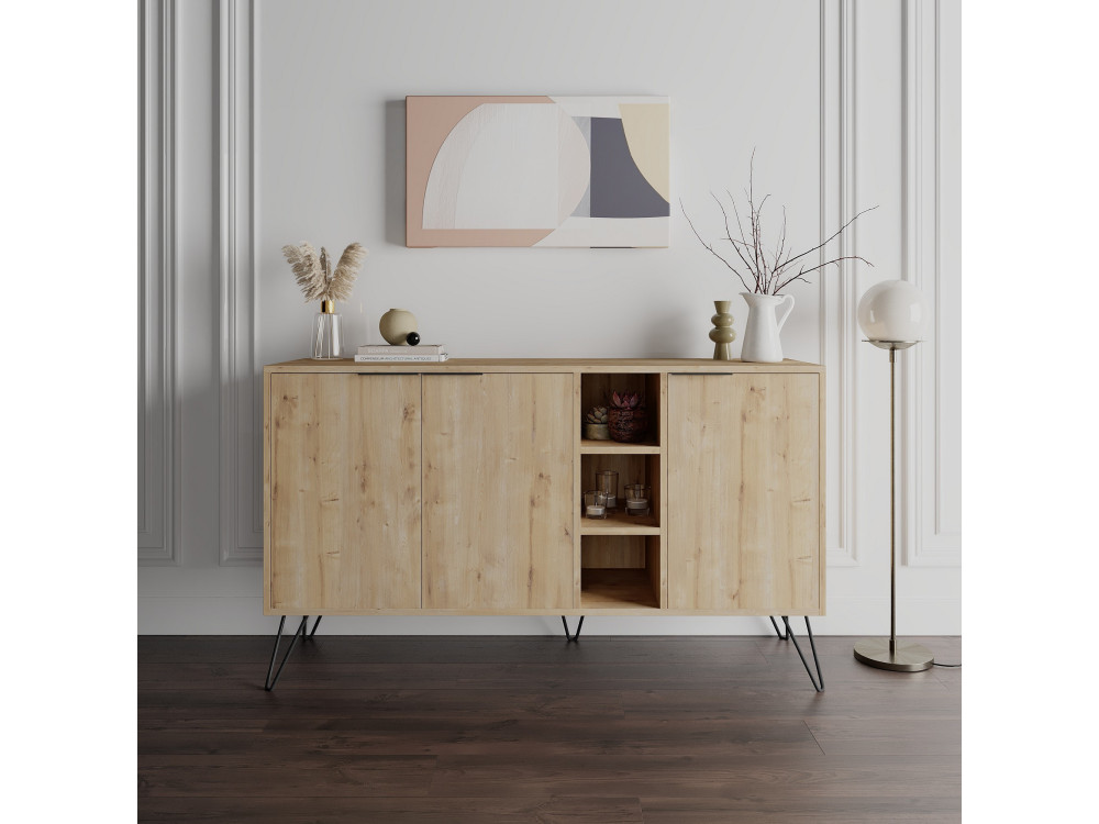 Clara" wooden sideboard - 142 x 36 x 83 cm - Beige