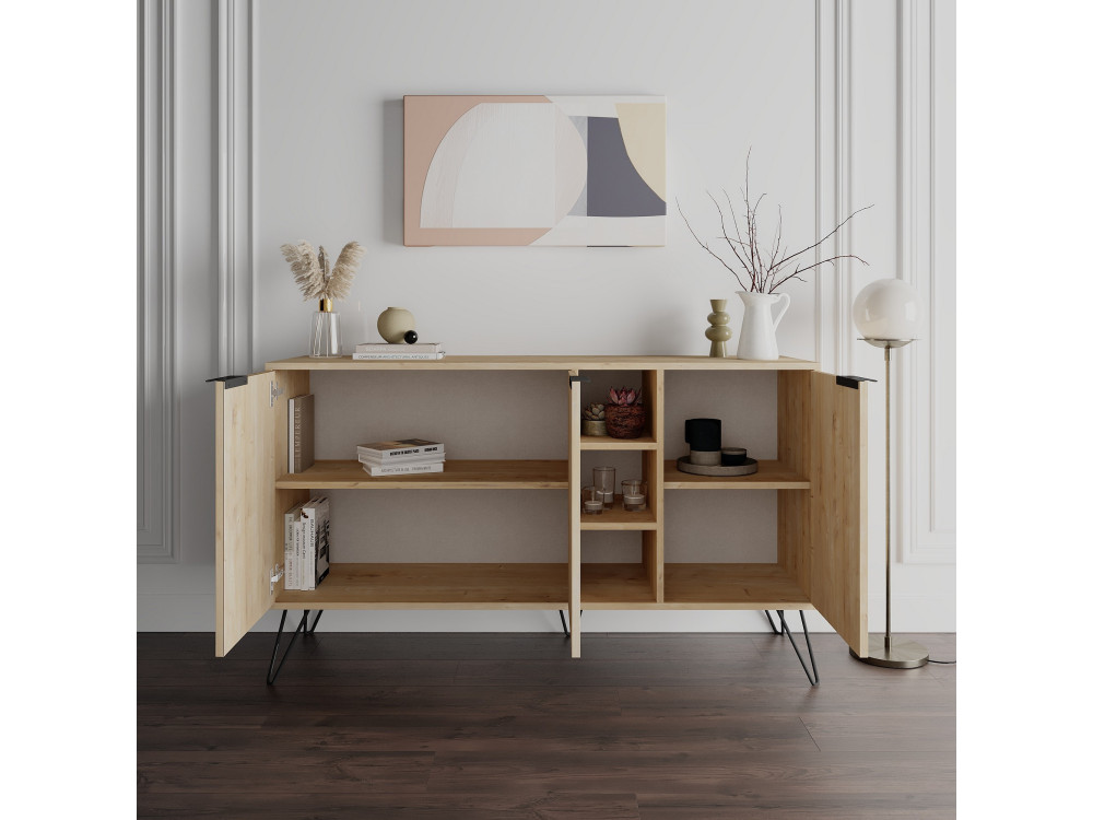 Clara" wooden sideboard - 142 x 36 x 83 cm - Beige