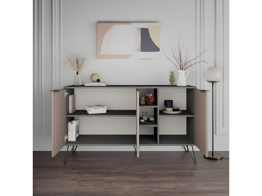 Clara" wooden sideboard - 142 x 36 x 83 cm - Light mocha brown