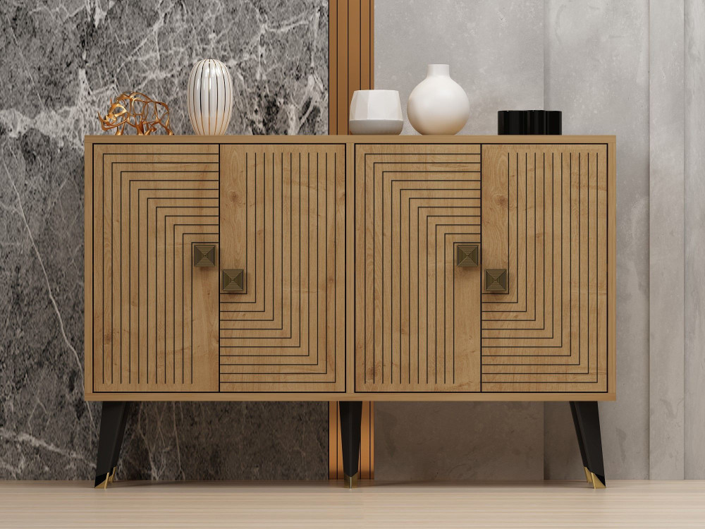 Ahart" wooden sideboard - 120 x 30 x 80 cm - Gold Sapphire Oak