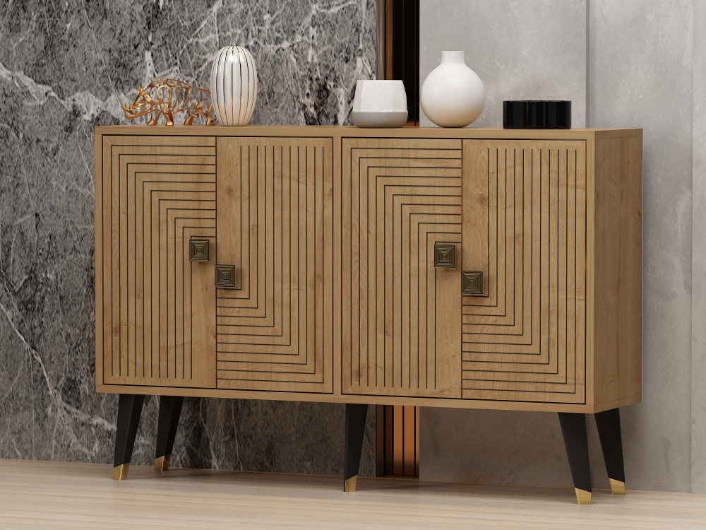 Ahart" wooden sideboard - 120 x 30 x 80 cm - Gold Sapphire Oak