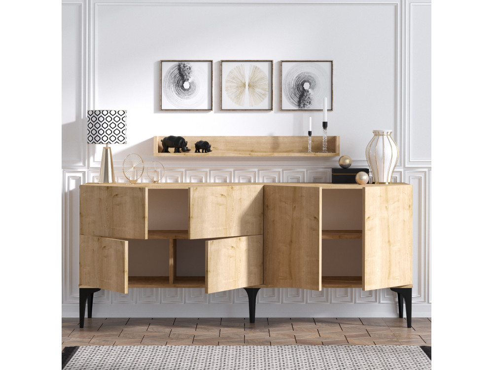 Stella" wooden sideboard - 180 x 40 x 55 cm - Sapphire Oak