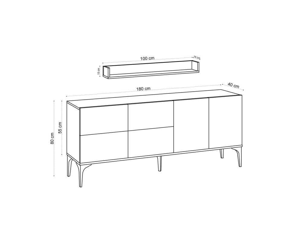 Stella" wooden sideboard - 180 x 40 x 55 cm - Sapphire Oak