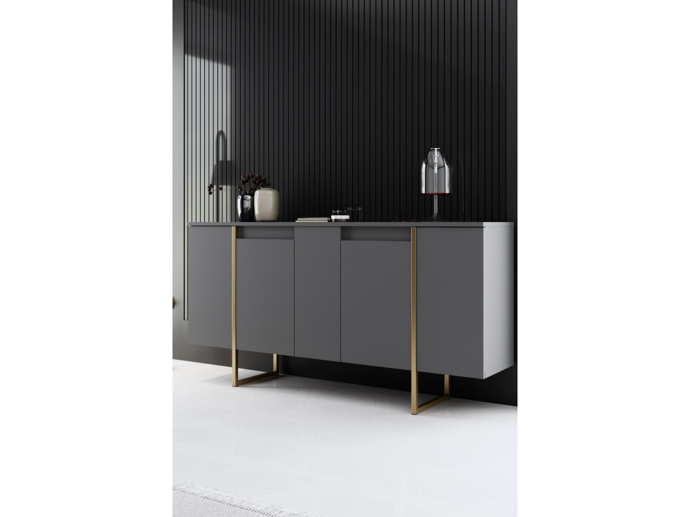 Luxe" wooden sideboard - 160 x 35 x 80 cm - Anthracite Gold